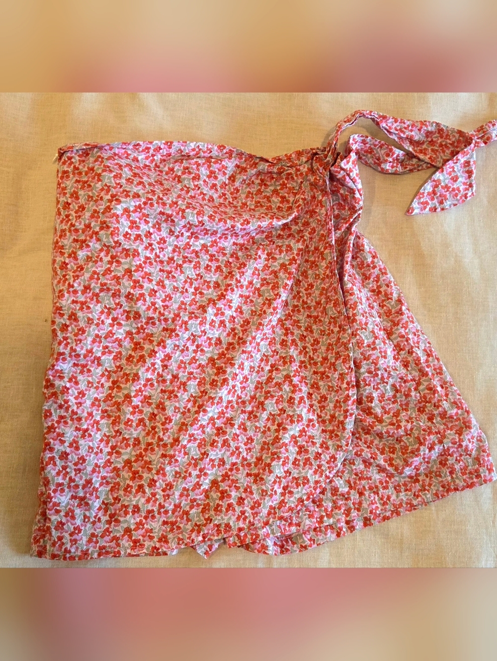 FRNCH Paris Floral Wrap Skort Small Red Pink Cotton Tie Side Mini Skirt Shorts